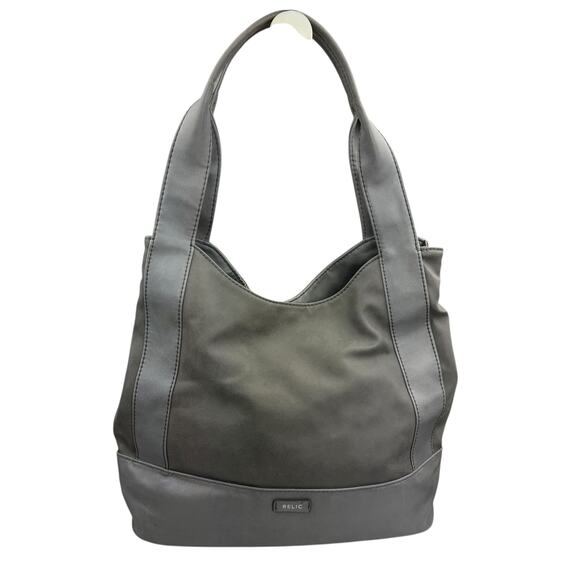 Relic Gray Faux Leather Double Handle Carry All Hobo Shoulder Bag - Picture 6 of 16